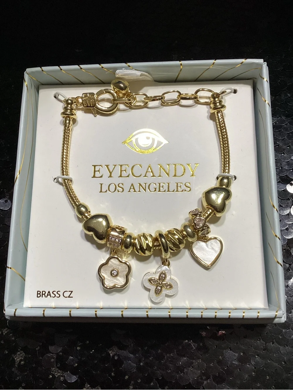 eye candy Gold Heart & Flower Charm Bracelet